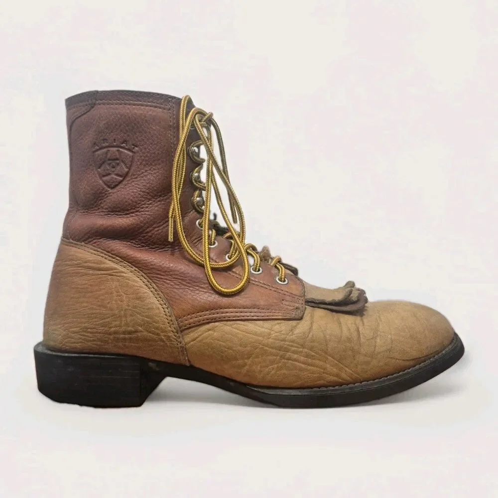 ARIAT Brown Leather Kiltie Western Lace Up Ankle Boots Men's Size 10.5D 31180